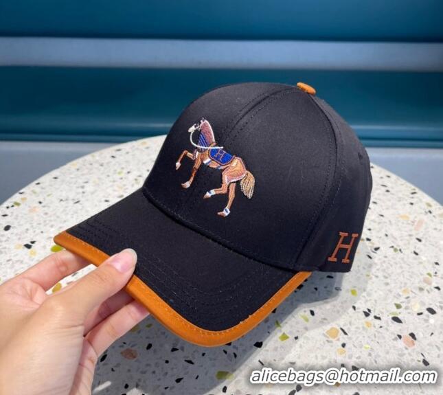 Top Quality Hermes Horse Fabric Baseball Hat 1122129 Black 2022