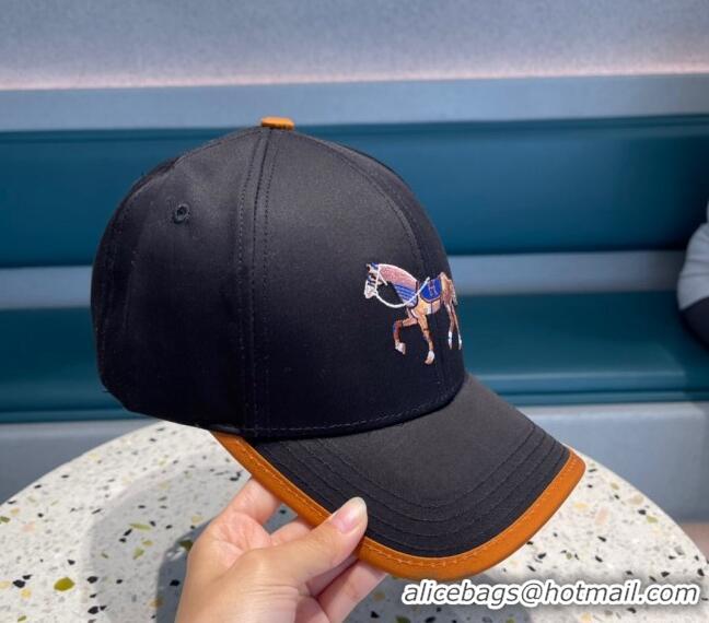 Top Quality Hermes Horse Fabric Baseball Hat 1122129 Black 2022