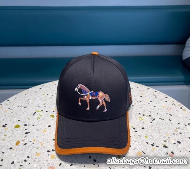 Top Quality Hermes Horse Fabric Baseball Hat 1122129 Black 2022