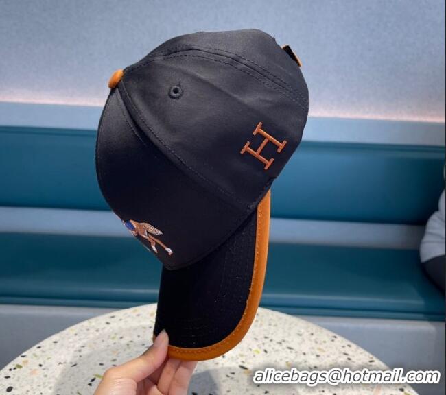 Top Quality Hermes Horse Fabric Baseball Hat 1122129 Black 2022