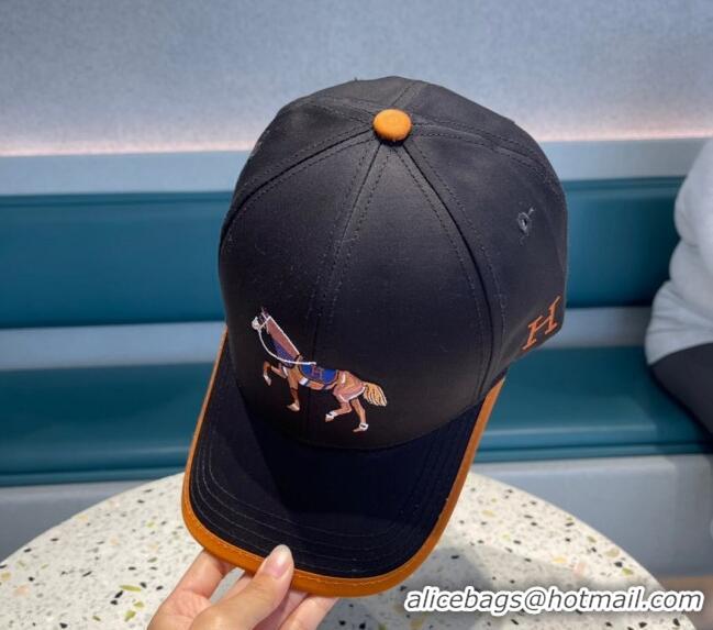 Top Quality Hermes Horse Fabric Baseball Hat 1122129 Black 2022