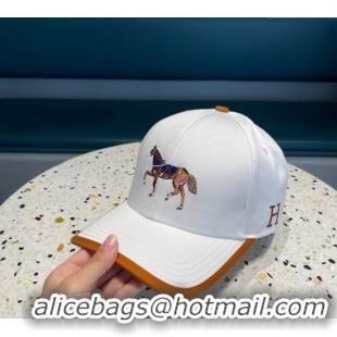 Most Popular Hermes Horse Fabric Baseball Hat 1122129 White 2022