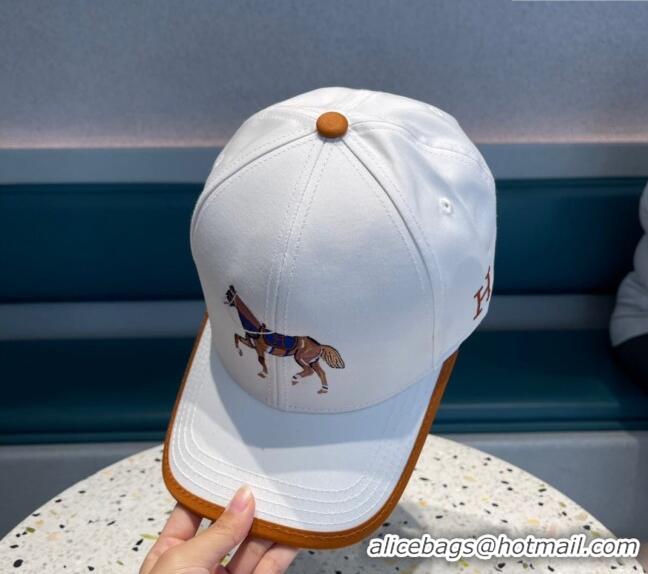 Most Popular Hermes Horse Fabric Baseball Hat 1122129 White 2022