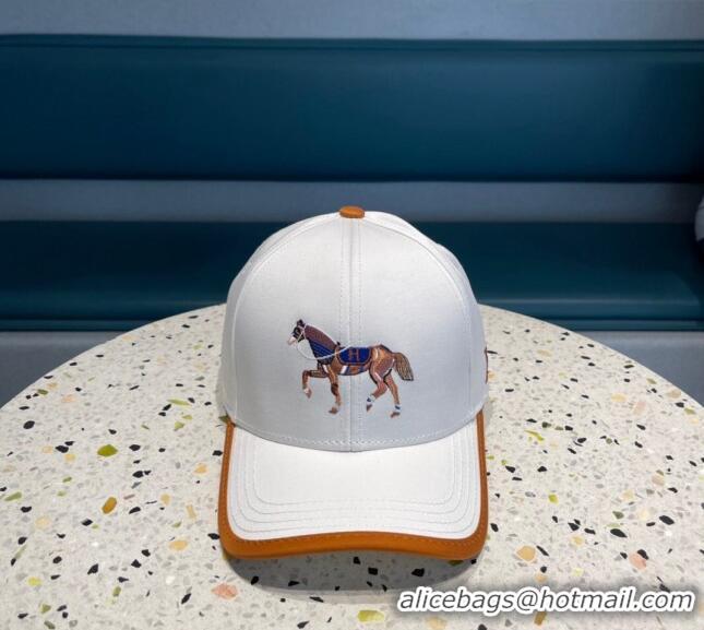 Most Popular Hermes Horse Fabric Baseball Hat 1122129 White 2022