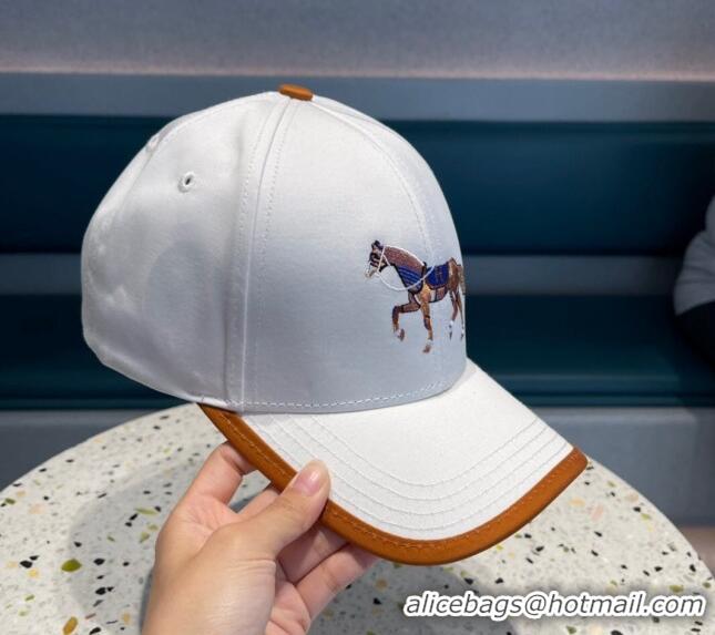 Most Popular Hermes Horse Fabric Baseball Hat 1122129 White 2022