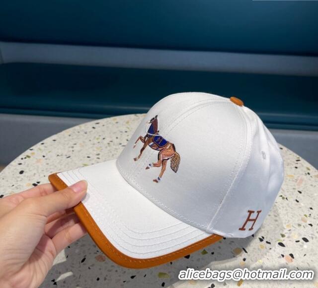 Most Popular Hermes Horse Fabric Baseball Hat 1122129 White 2022