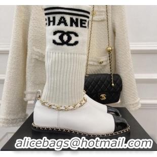 Most Popular Chanel Knit and Leather Half Boots with Chain White 101250