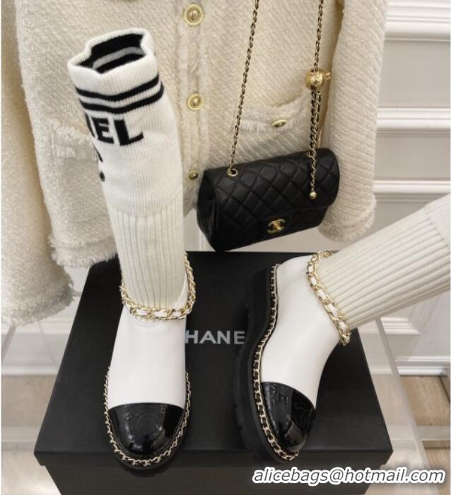 Most Popular Chanel Knit and Leather Half Boots with Chain White 101250