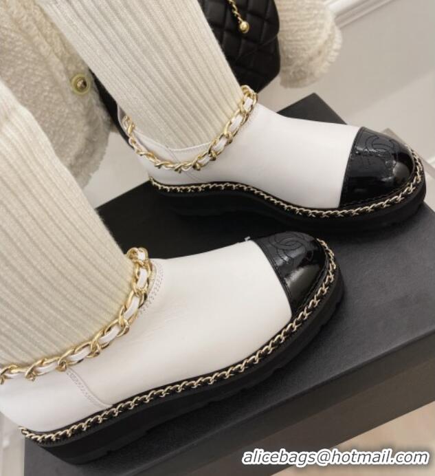 Most Popular Chanel Knit and Leather Half Boots with Chain White 101250