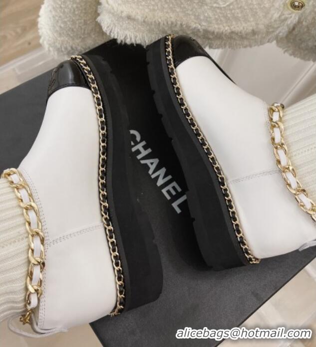 Most Popular Chanel Knit and Leather Half Boots with Chain White 101250