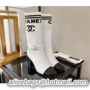 Good Looking Chanel Calfskin and Knit Ankle Boots 3/7cm White 101253