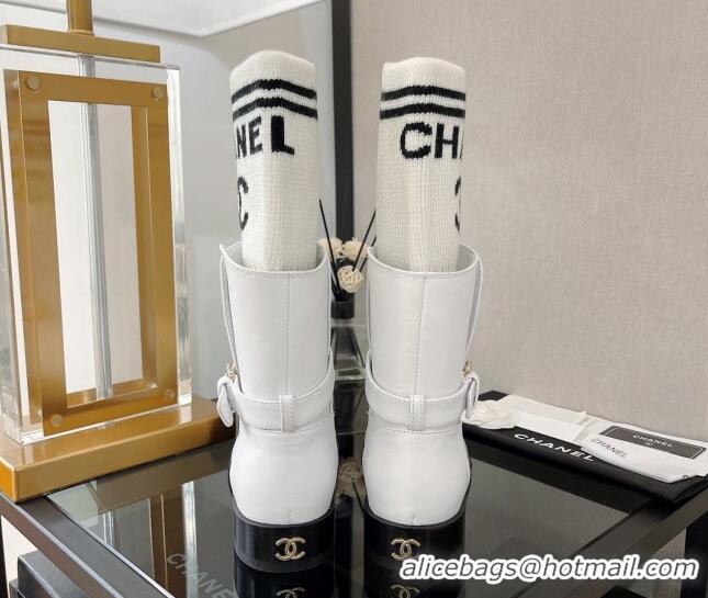 Good Looking Chanel Calfskin and Knit Ankle Boots 3/7cm White 101253