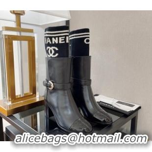 Hot Sale Chanel Calfskin and Knit Ankle Boots 37cm Black 101254