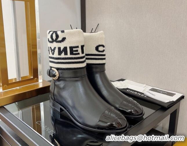 Hot Sale Chanel Calfskin and Knit Ankle Boots 37cm Black 101254