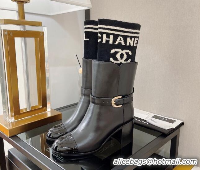 Hot Sale Chanel Calfskin and Knit Ankle Boots 37cm Black 101254