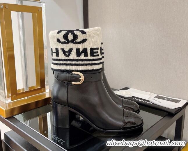 Hot Sale Chanel Calfskin and Knit Ankle Boots 37cm Black 101254