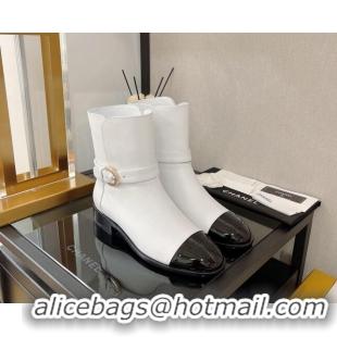 Discount Chanel Calfskin Ankle Boots with U Buckle 3cm White 101257