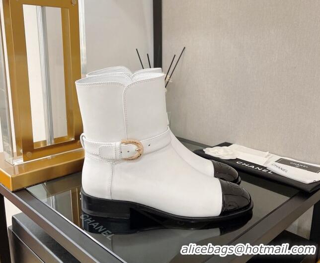 Discount Chanel Calfskin Ankle Boots with U Buckle 3cm White 101257