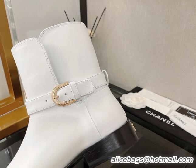 Discount Chanel Calfskin Ankle Boots with U Buckle 3cm White 101257