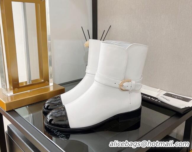 Discount Chanel Calfskin Ankle Boots with U Buckle 3cm White 101257