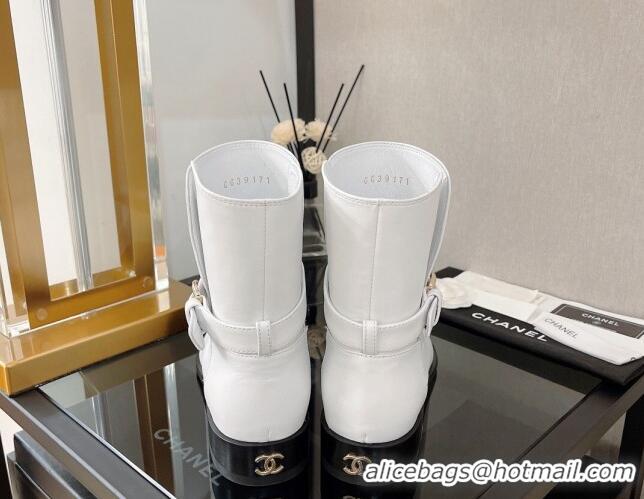 Discount Chanel Calfskin Ankle Boots with U Buckle 3cm White 101257