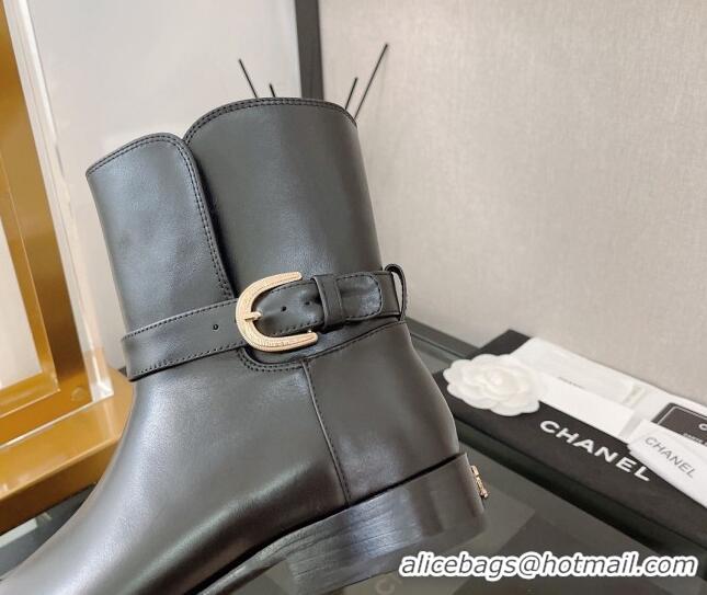 Stylish Chanel Calfskin Ankle Boots with U Buckle 3cm Black 101259