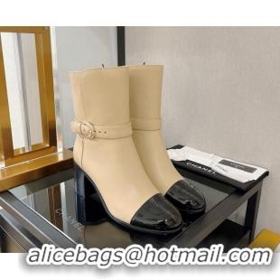 Grade Chanel Calfskin Ankle Boots with U Buckle 7cm Beige 101255