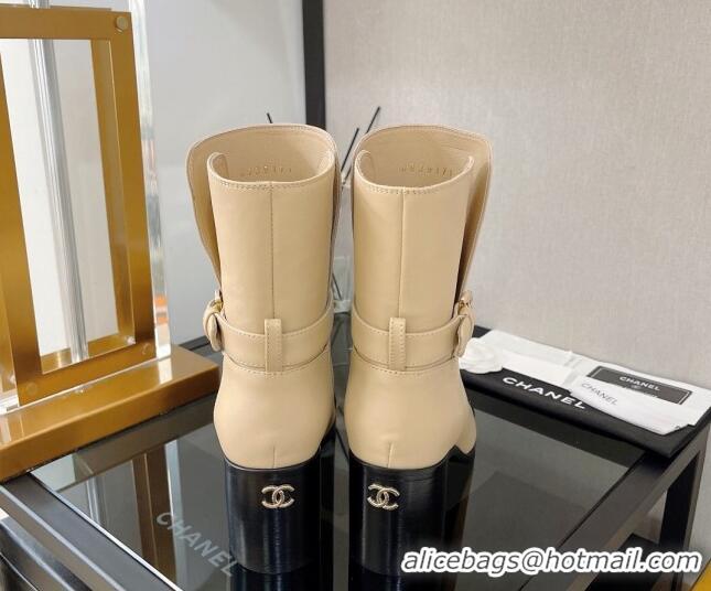 Grade Chanel Calfskin Ankle Boots with U Buckle 7cm Beige 101255