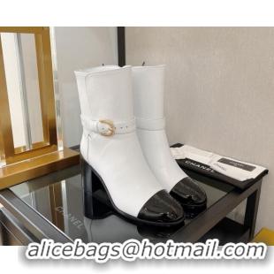 Pretty Style Chanel Calfskin Ankle Boots with U Buckle 7cm White 101256