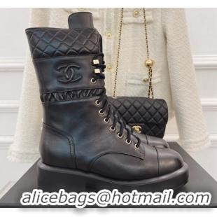 Sumptuous Chanel Calfskin Lace-ups Ankle Boots G39506 Black