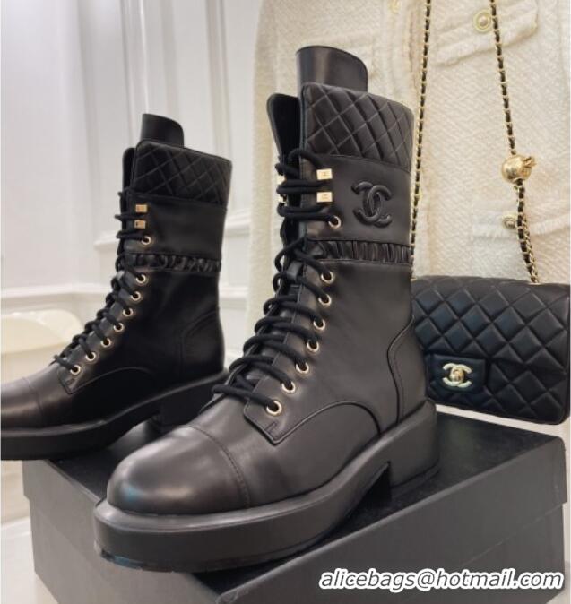 Sumptuous Chanel Calfskin Lace-ups Ankle Boots G39506 Black