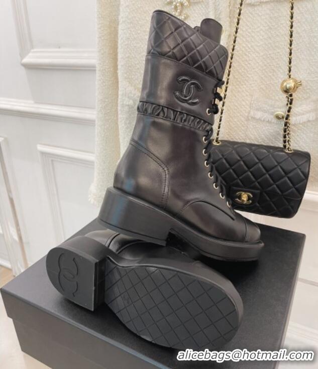 Sumptuous Chanel Calfskin Lace-ups Ankle Boots G39506 Black