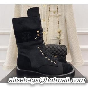 Good Quality Chanel Horse Fur Lace-ups Ankle Boots G39506 Black