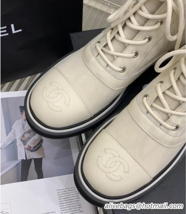 Best Price Chanel Knit Lace-ups Ankle Boots Beige 101268