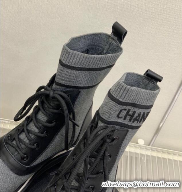 Affordable Price Chanel Knit Lace-ups Ankle Boots Grey 101270