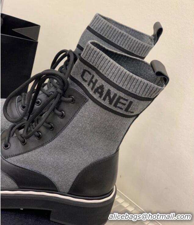 Affordable Price Chanel Knit Lace-ups Ankle Boots Grey 101270