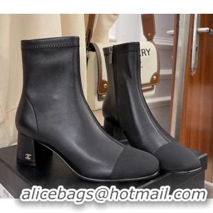 Reasonable Price Chanel Lambskin & Grosgrain CC Heeled Ankle Boots 5cm Black 101271