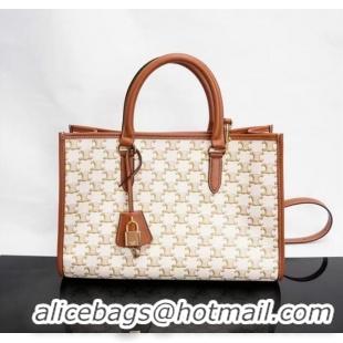 New Design Celine MINI HORIZONTAL CABAS IN TRIOMPHE CANVAS AND CALFSKIN 199742 199742 white