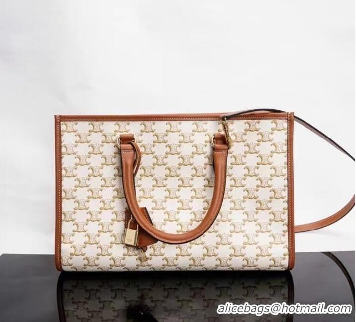 New Design Celine MINI HORIZONTAL CABAS IN TRIOMPHE CANVAS AND CALFSKIN 199742 199742 white