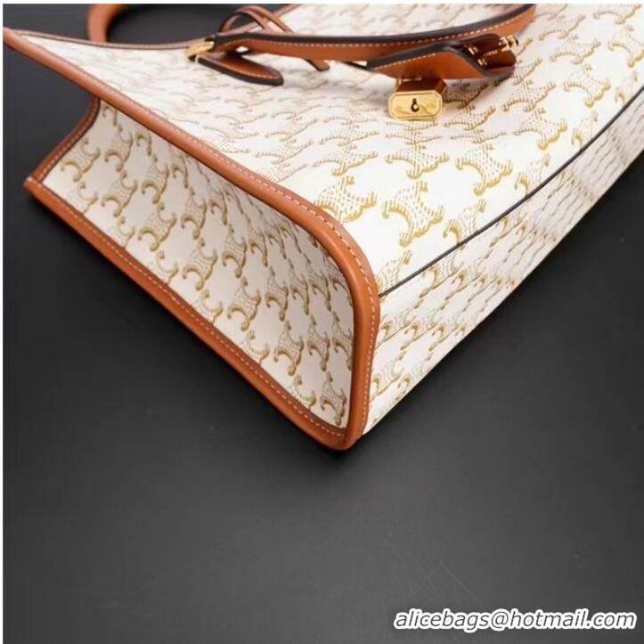 New Design Celine MINI HORIZONTAL CABAS IN TRIOMPHE CANVAS AND CALFSKIN 199742 199742 white