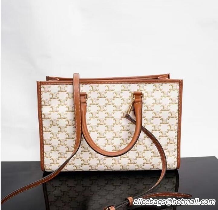 New Design Celine MINI HORIZONTAL CABAS IN TRIOMPHE CANVAS AND CALFSKIN 199742 199742 white