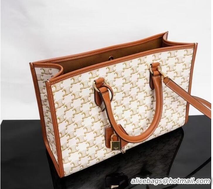 New Design Celine MINI HORIZONTAL CABAS IN TRIOMPHE CANVAS AND CALFSKIN 199742 199742 white