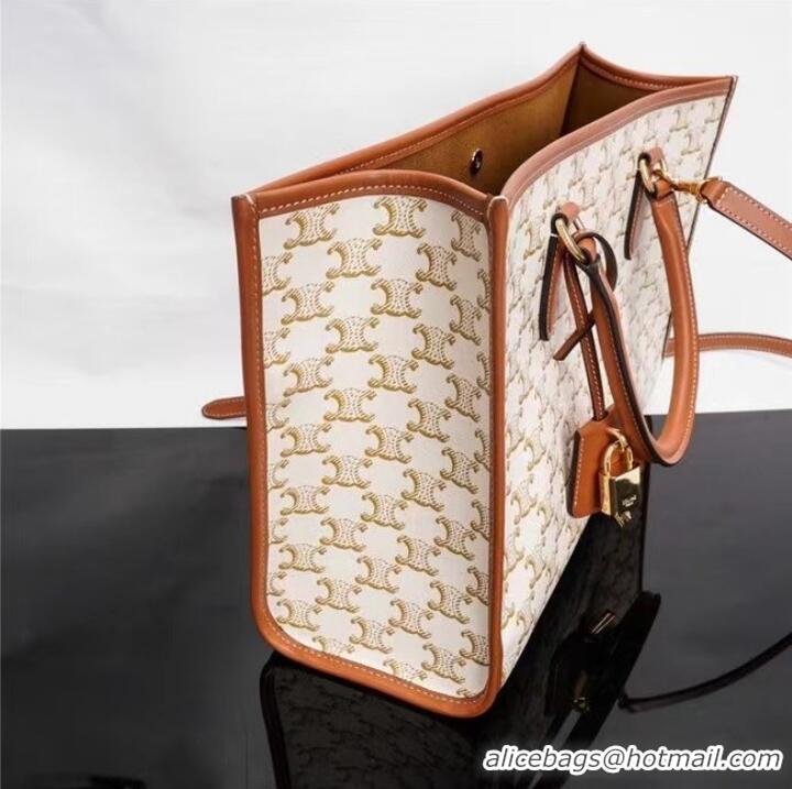 New Design Celine MINI HORIZONTAL CABAS IN TRIOMPHE CANVAS AND CALFSKIN 199742 199742 white