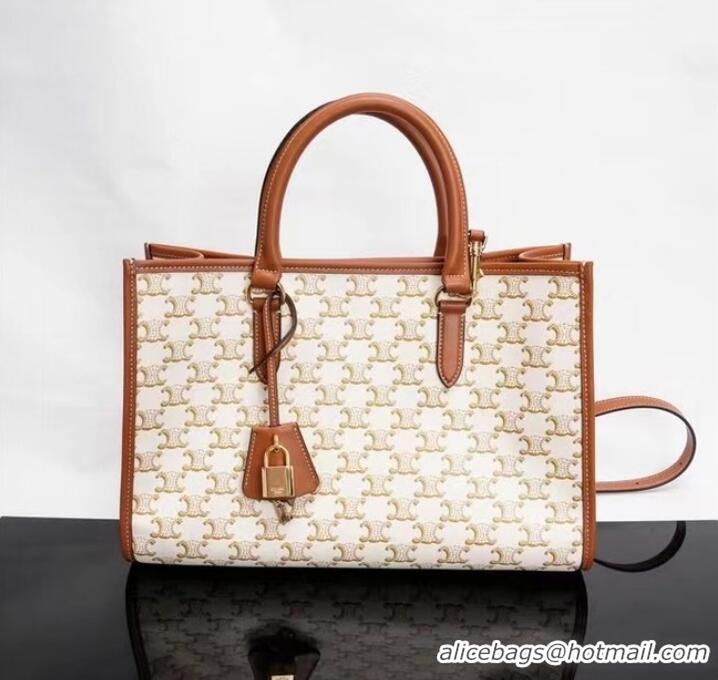 New Design Celine MINI HORIZONTAL CABAS IN TRIOMPHE CANVAS AND CALFSKIN 199742 199742 white