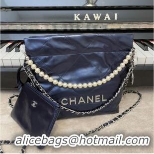 Reasonable Price CHANEL MINI 22 HANDBAG Metallic Calfskin & Silver Metal AS3989 Royal blue