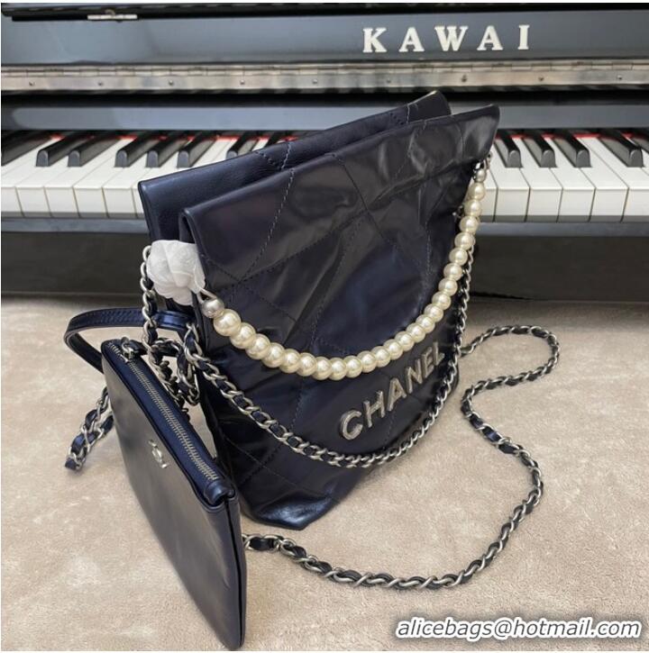 Reasonable Price CHANEL MINI 22 HANDBAG Metallic Calfskin & Silver Metal AS3989 Royal blue