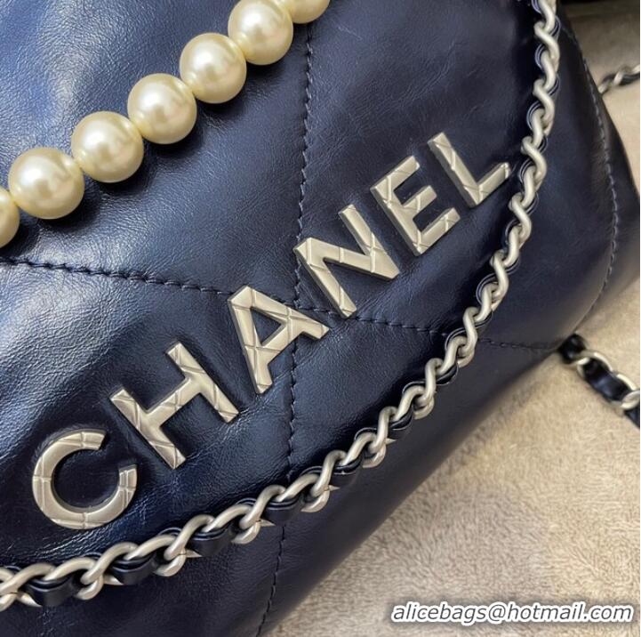 Reasonable Price CHANEL MINI 22 HANDBAG Metallic Calfskin & Silver Metal AS3989 Royal blue