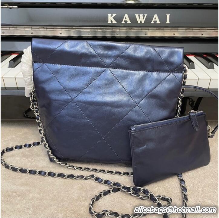 Reasonable Price CHANEL MINI 22 HANDBAG Metallic Calfskin & Silver Metal AS3989 Royal blue