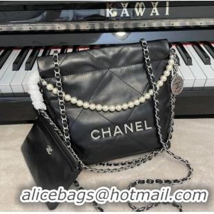 Top Design CHANEL MINI 22 HANDBAG Metallic Calfskin & Silver Metal AS3989 black