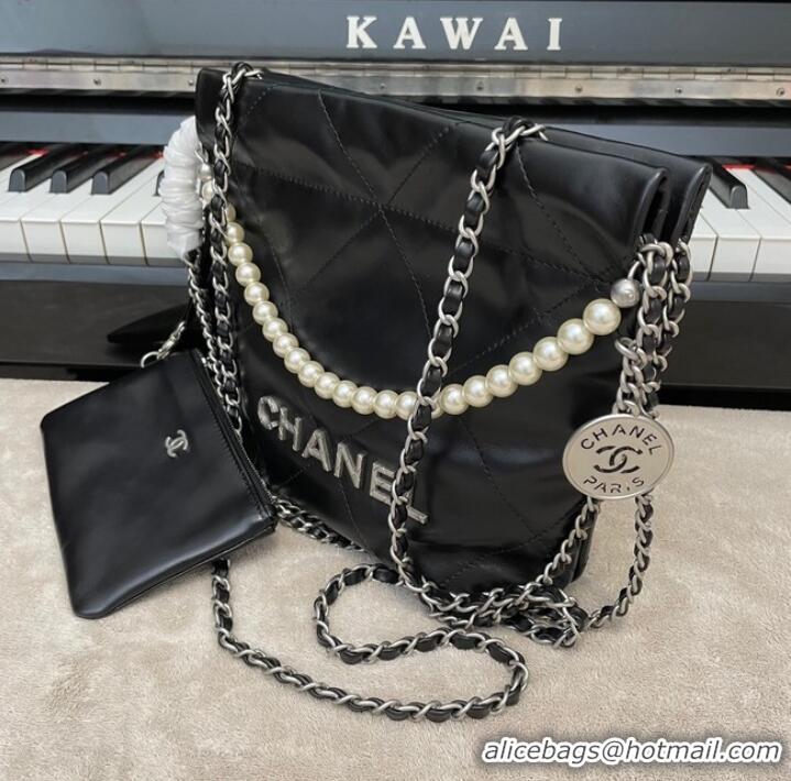 Top Design CHANEL MINI 22 HANDBAG Metallic Calfskin & Silver Metal AS3989 black